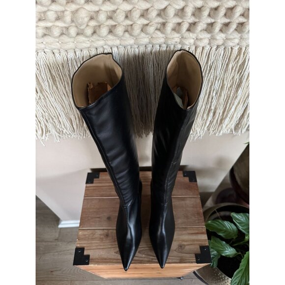 SOULIERS MARTINEZ Elena Black Leather Knee High 60mm Kitten Heel Boots - Picture 4 of 12